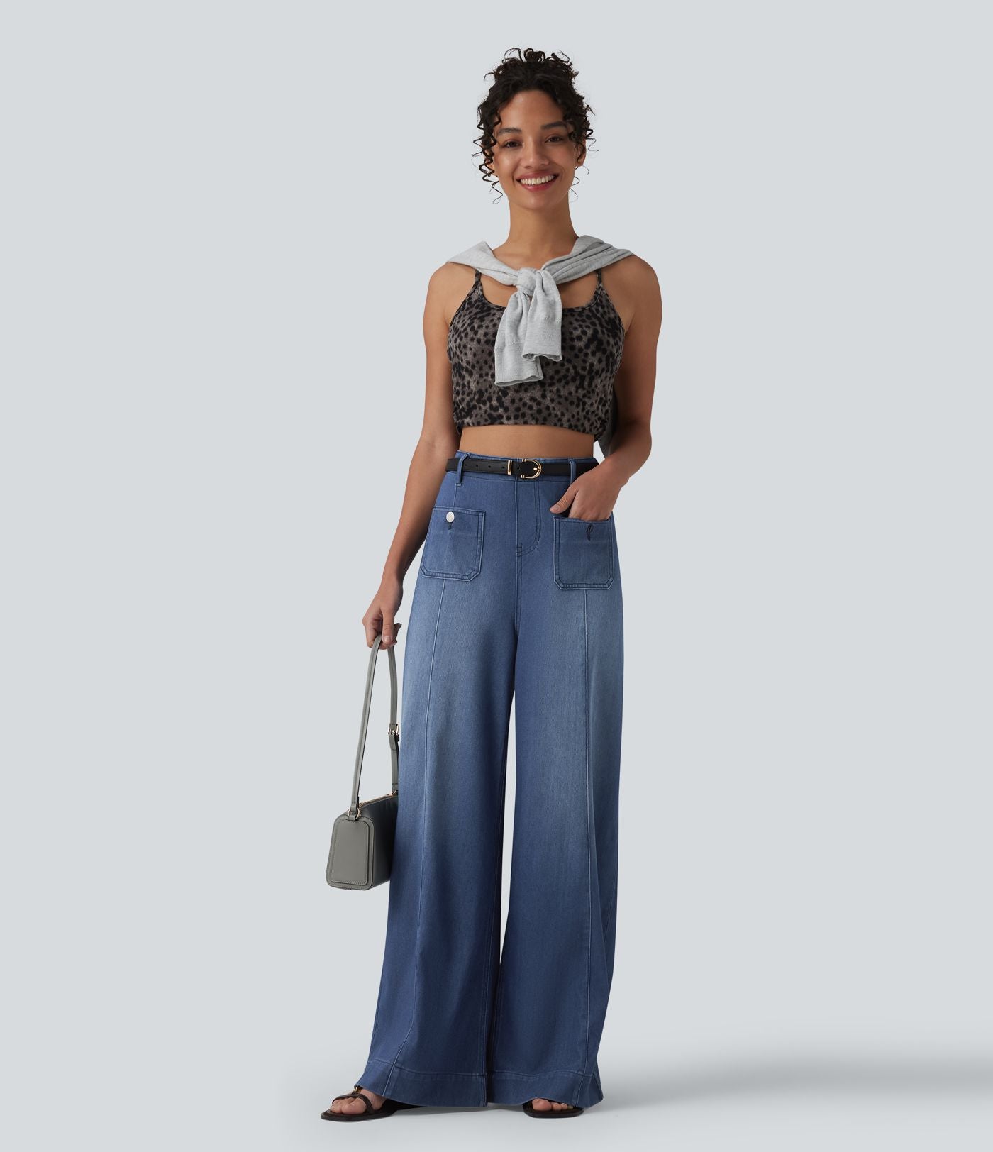 Halara Flex™ Jean évasé casual large taille haute avec poches