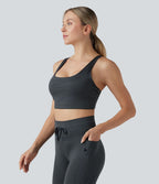 Brassière de sport yoga soutien léger col U découpes à rayures bonnets E-G