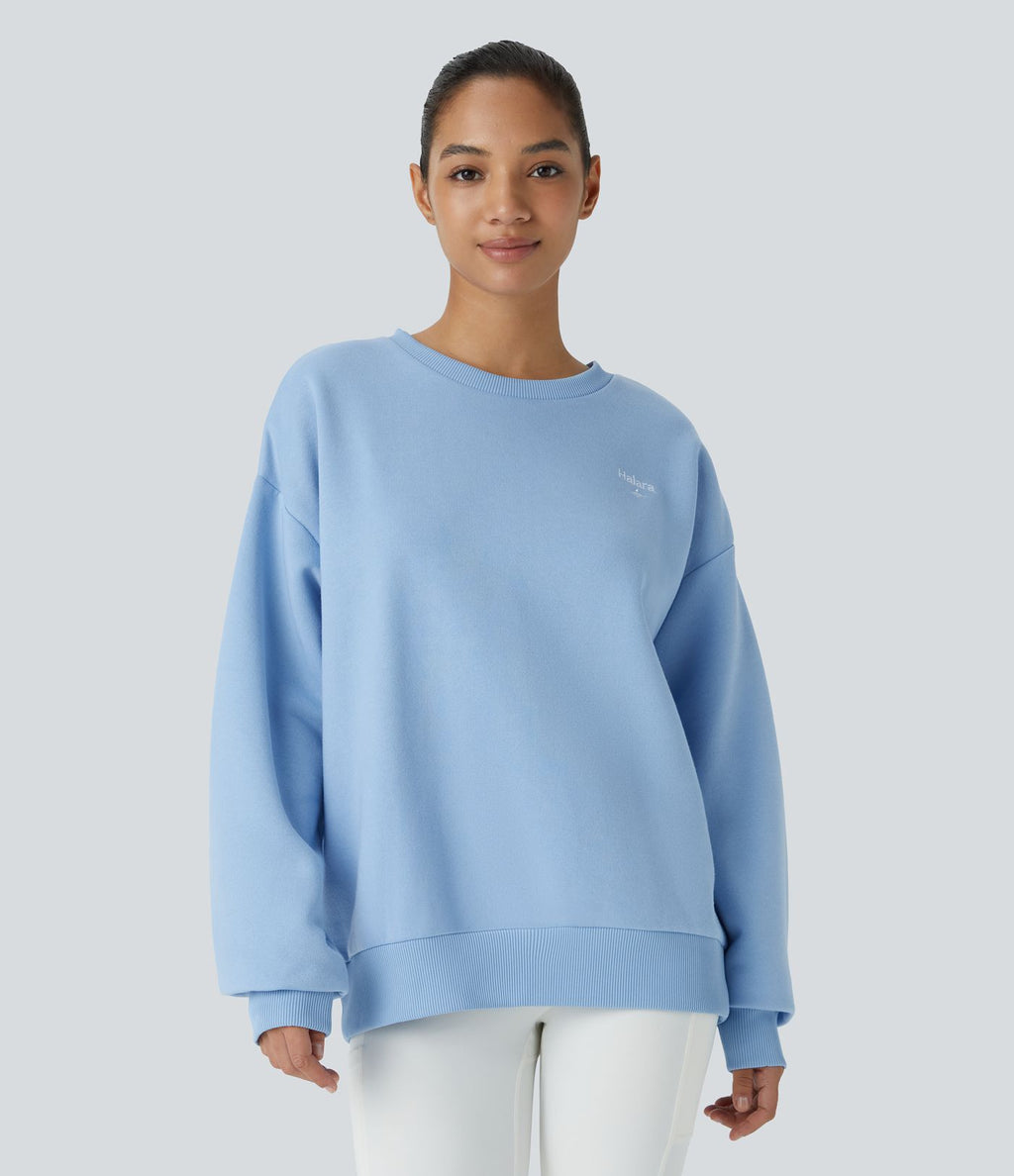 Sweat-shirt décontracté Halara oversize en polaire avec lettrage brodé et bords côtelés contrastés