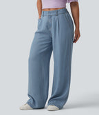 Jean large décontracté taille mi-haute en lyocell drapé avec poches