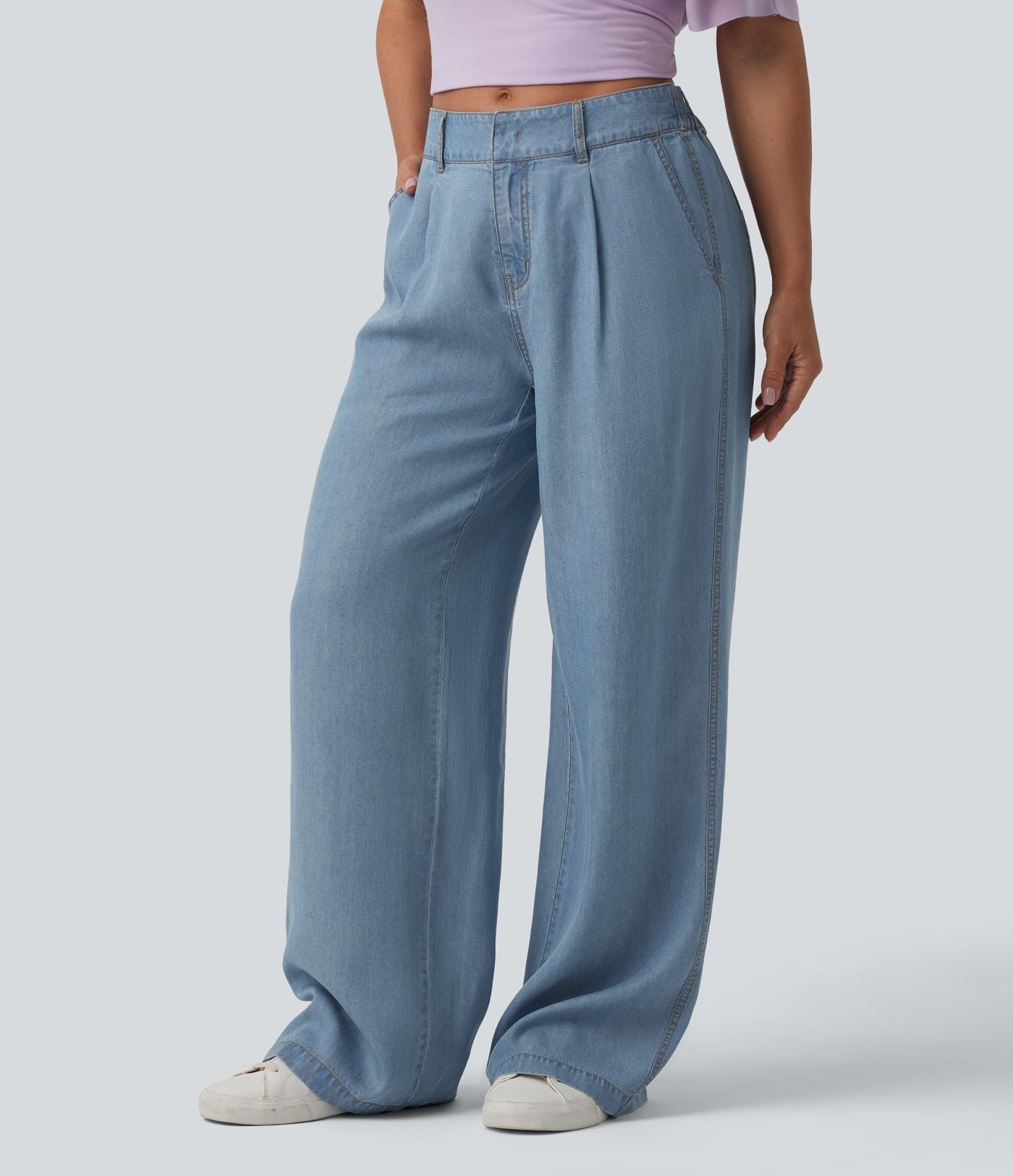 Jean large décontracté taille mi-haute en lyocell drapé avec poches