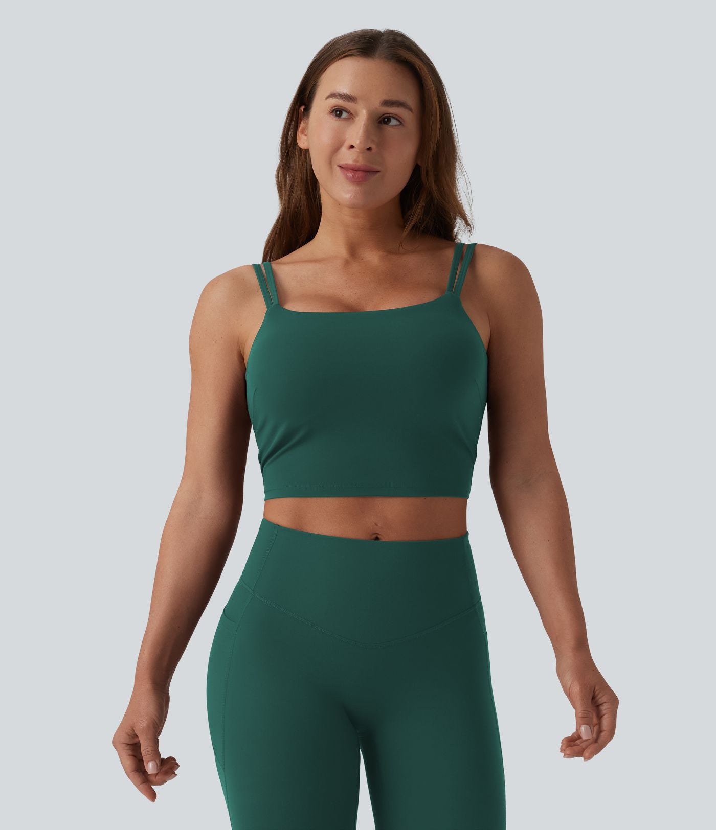 Débardeur de yoga cropped Halara UltraSculpt™ à doubles bretelles dos torsadé ouvert avec soutien-gorge intégré – Bonnets E-G