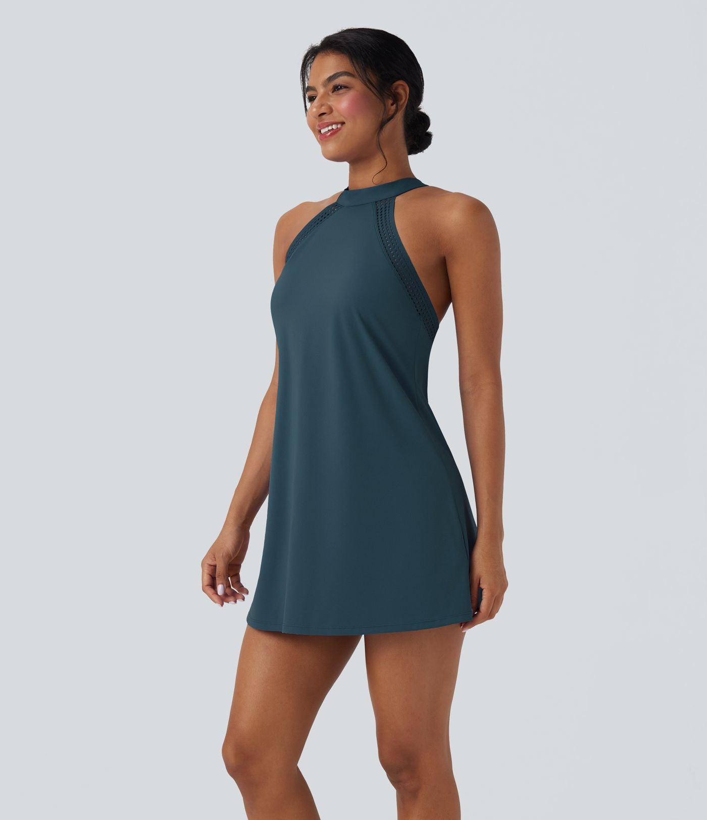 Robe de yoga courte 2-en-1 dos nu à nouer Softlyzero™ Airy Cool Touch avec poche latérale - UPF50+