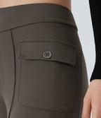 Pantalon cargo décontracté évasé taille haute avec poches à rabat latérales