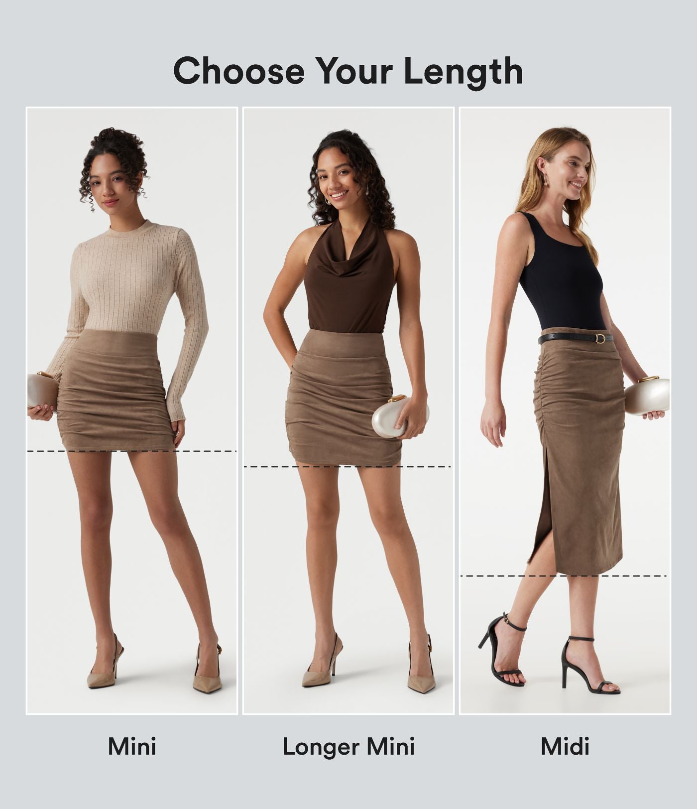 Jupe-short midi moulante taille haute effet ventre plat en suédine froncée