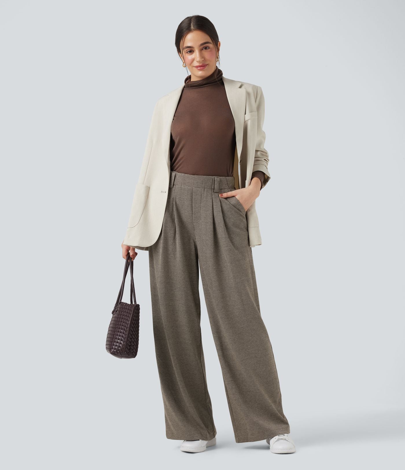 Halara Flex™ Pantalon tailleur baggy pied-de-poule taille haute avec poches