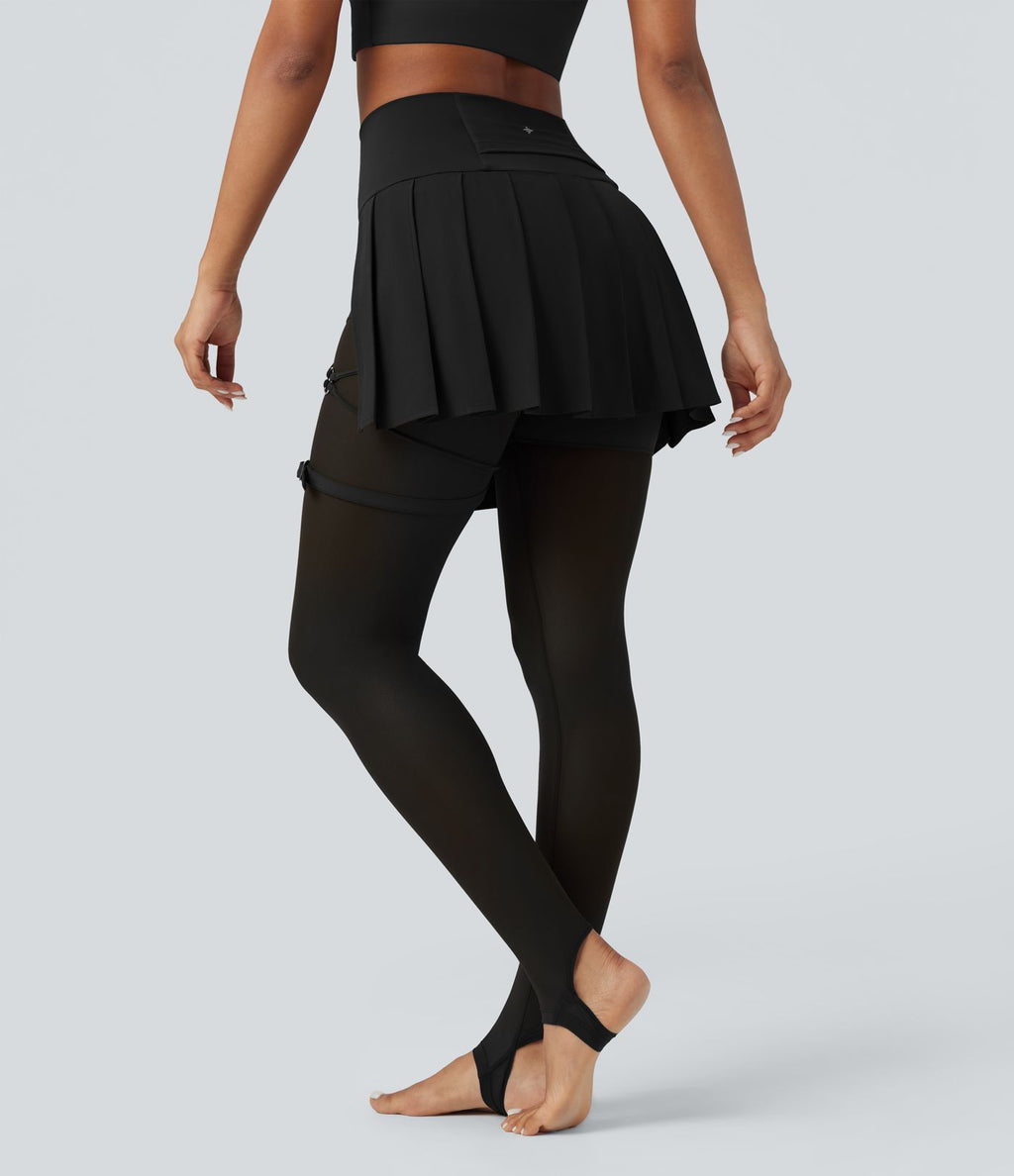 Legging à jupe étrier danse Breezeful™ 2-en-1 taille haute plissé résille contrastante séchage rapide avec poches