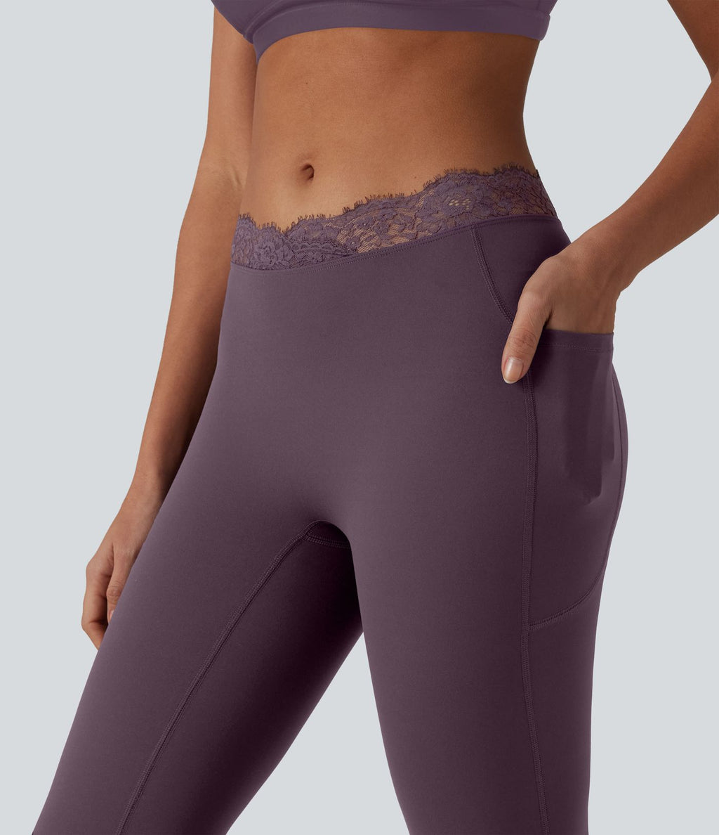 Halara UltraSculpt™ Legging évasé de yoga taille haute en V avec dentelle contrastée et poches