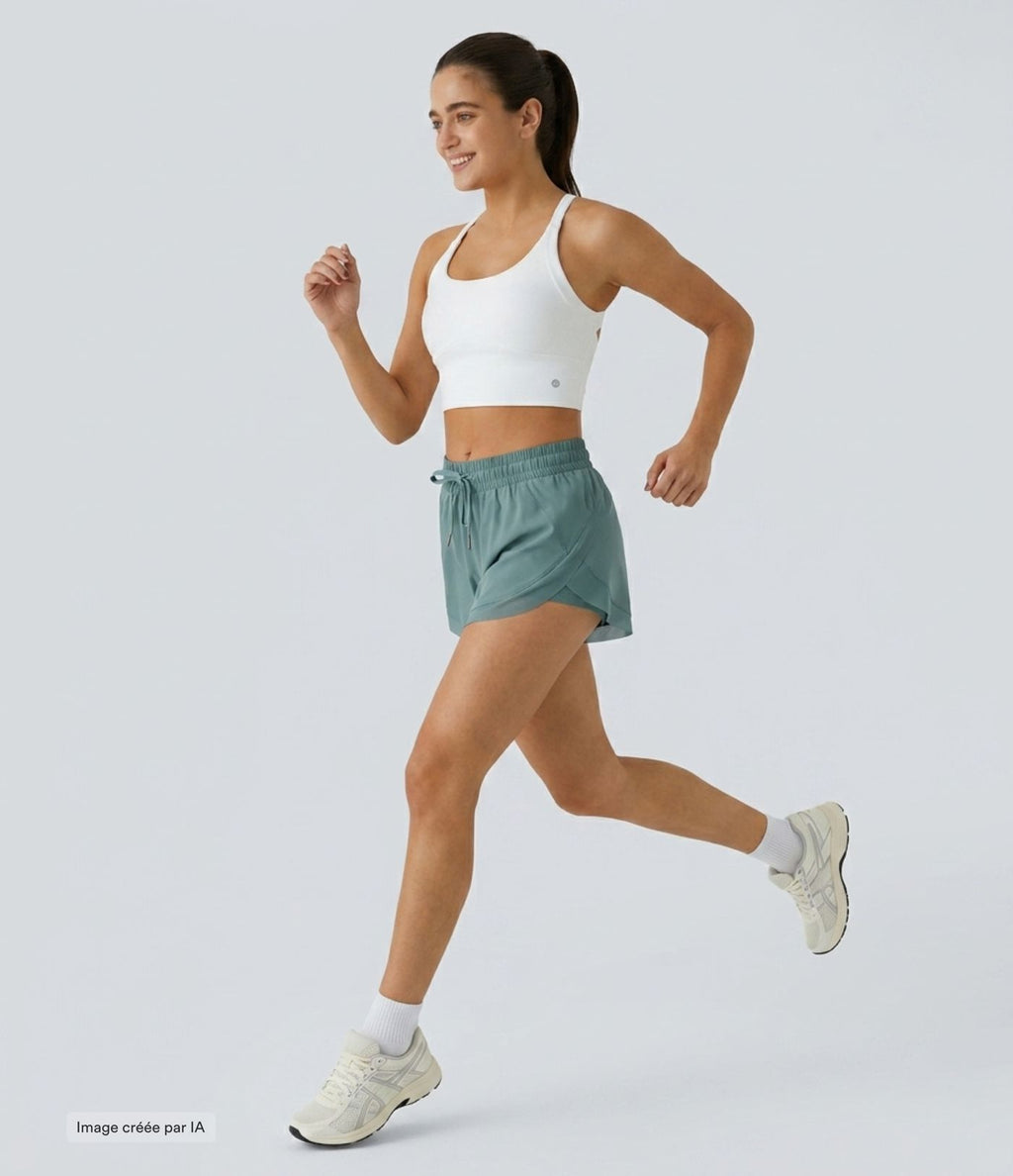 Shorts Running 7,5cm 2 en1 Taille Mi-Haute Cordon de Serrage Empiècement Mesh Contrastant