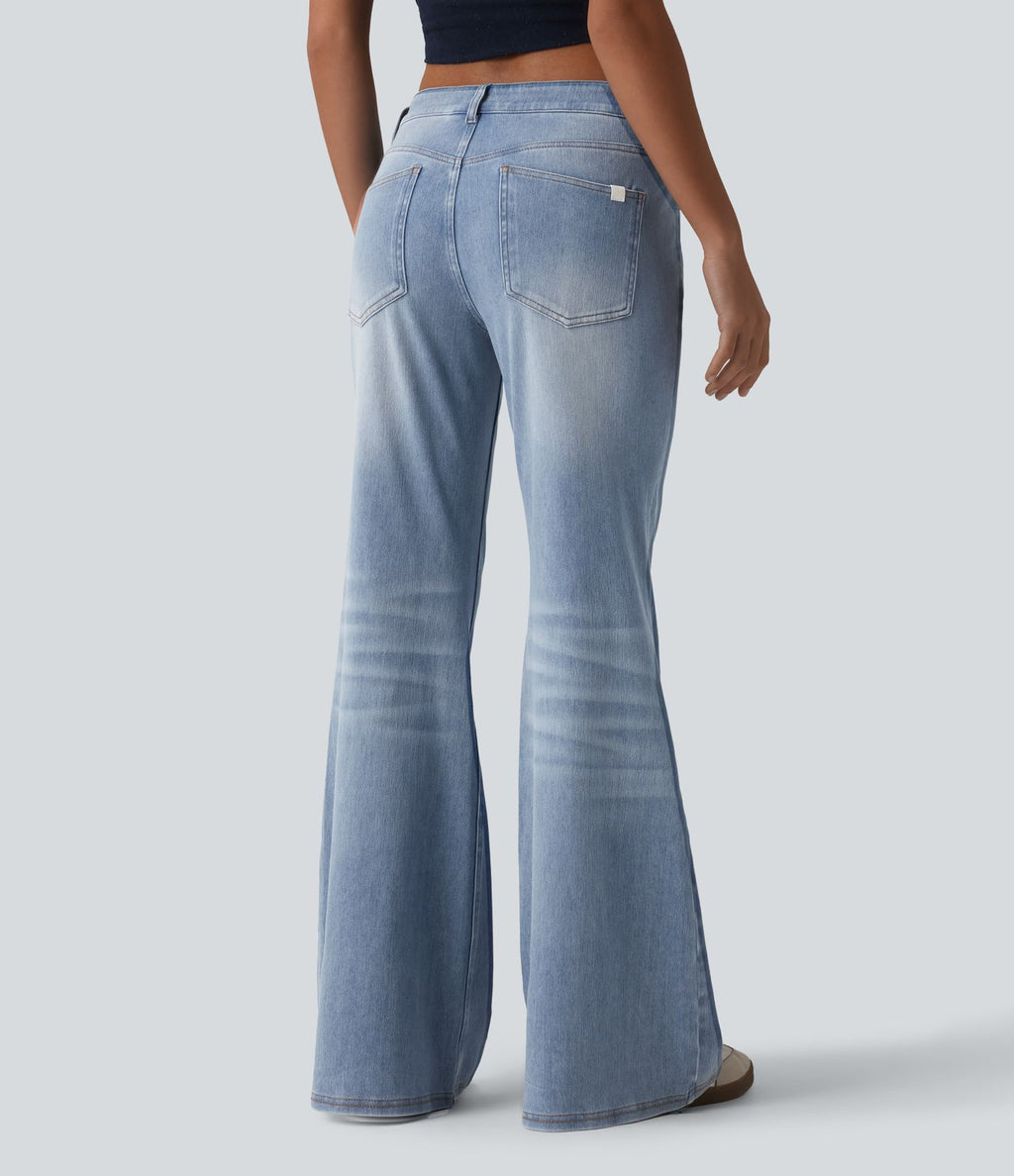 Halara Flex™ Jean évasé décontracté délavé taille basse avec poches