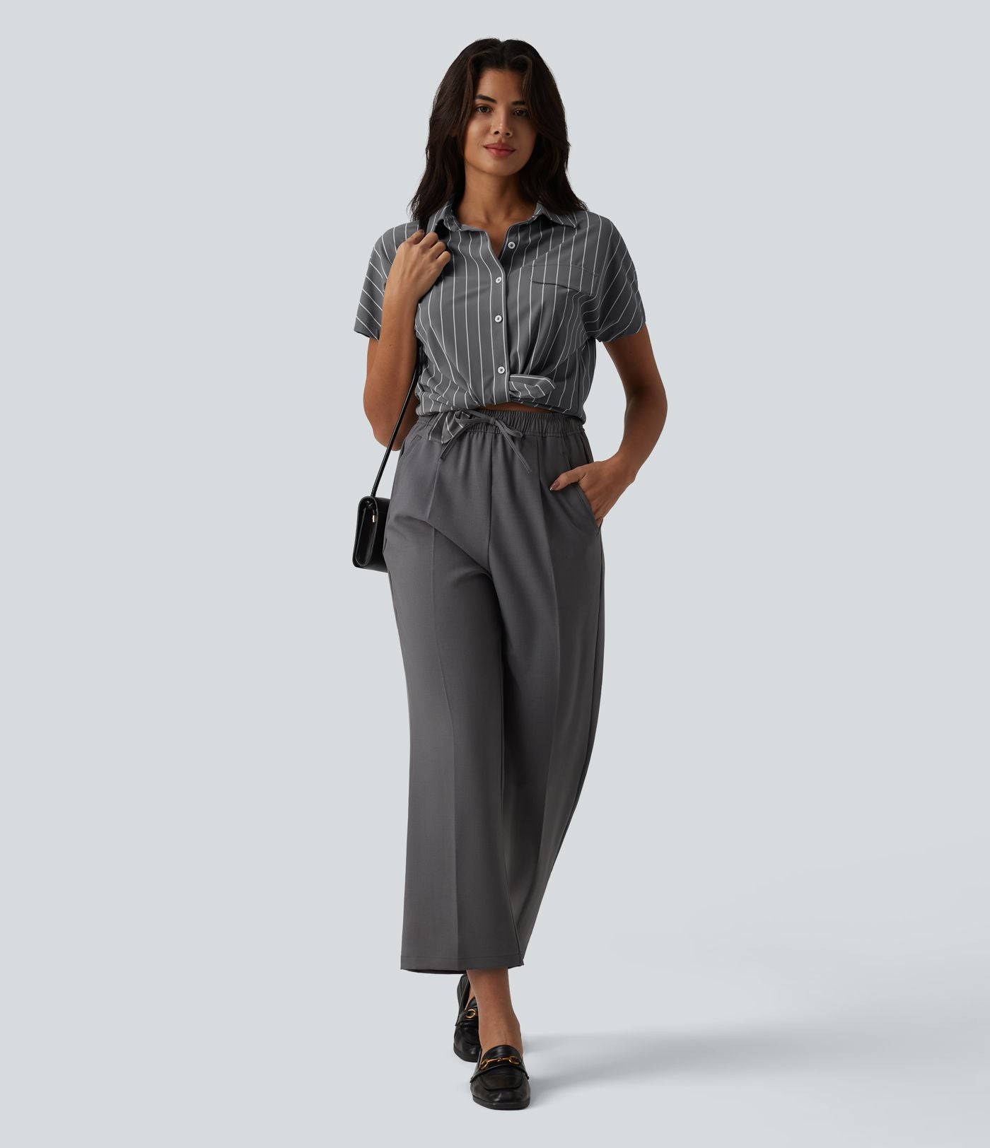 Chemise tailleur à rayures manches courtes