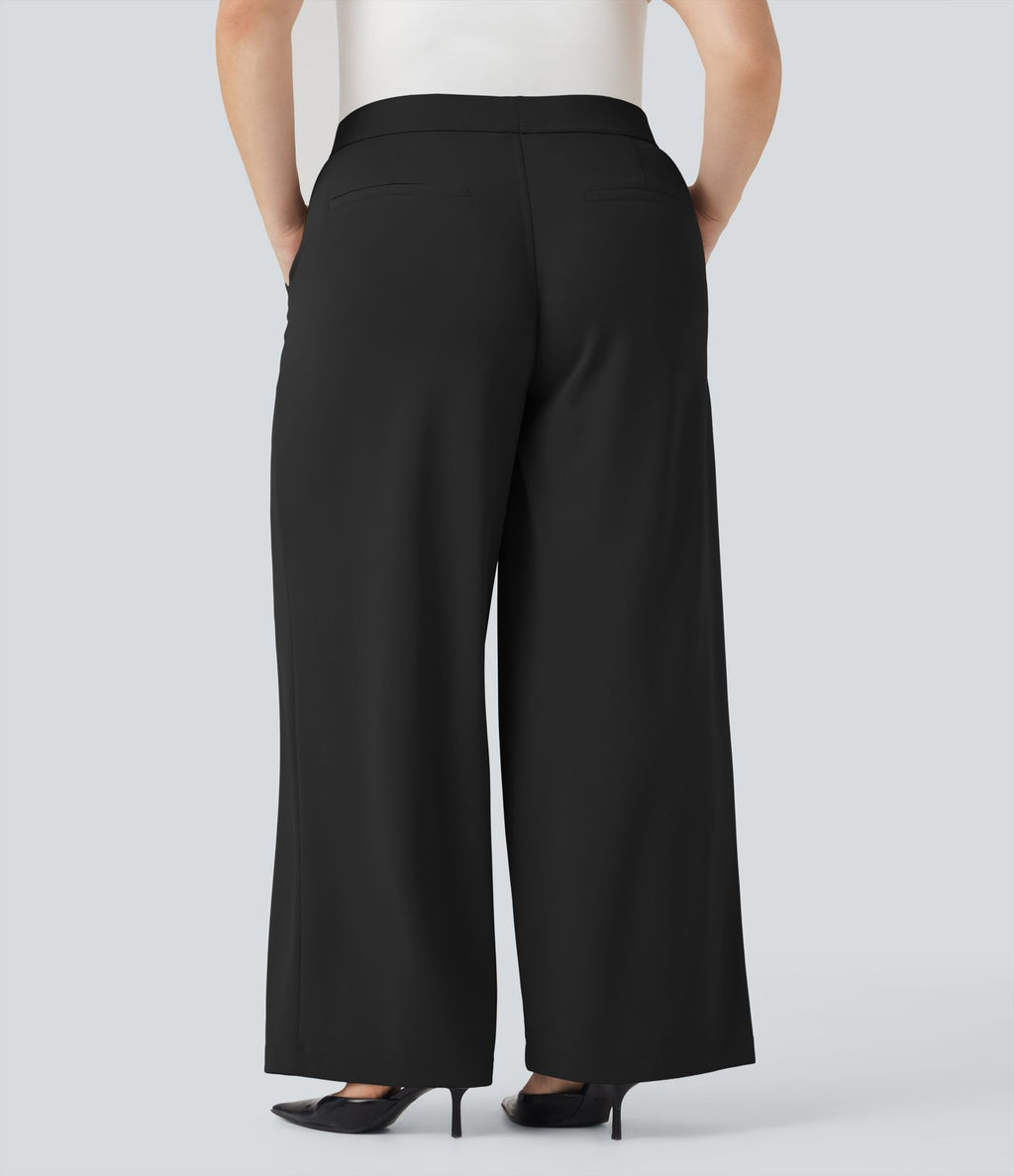 Pantalon tailleur grande taille Halara Flex™ crêpe taille haute jambe droite avec poches
