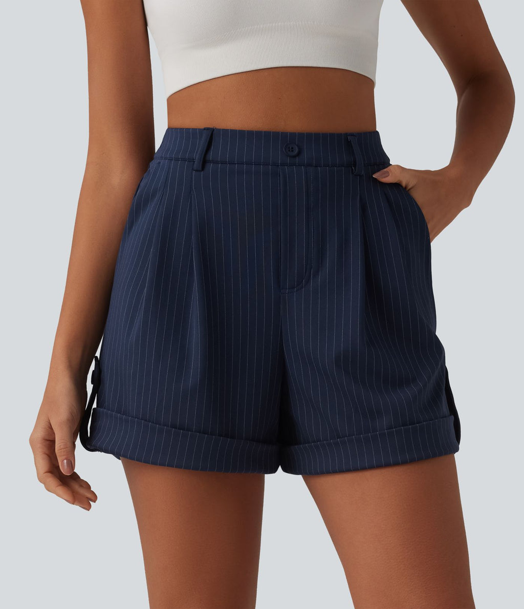 Short casual à rayures 12,5 cm taille haute avec poches