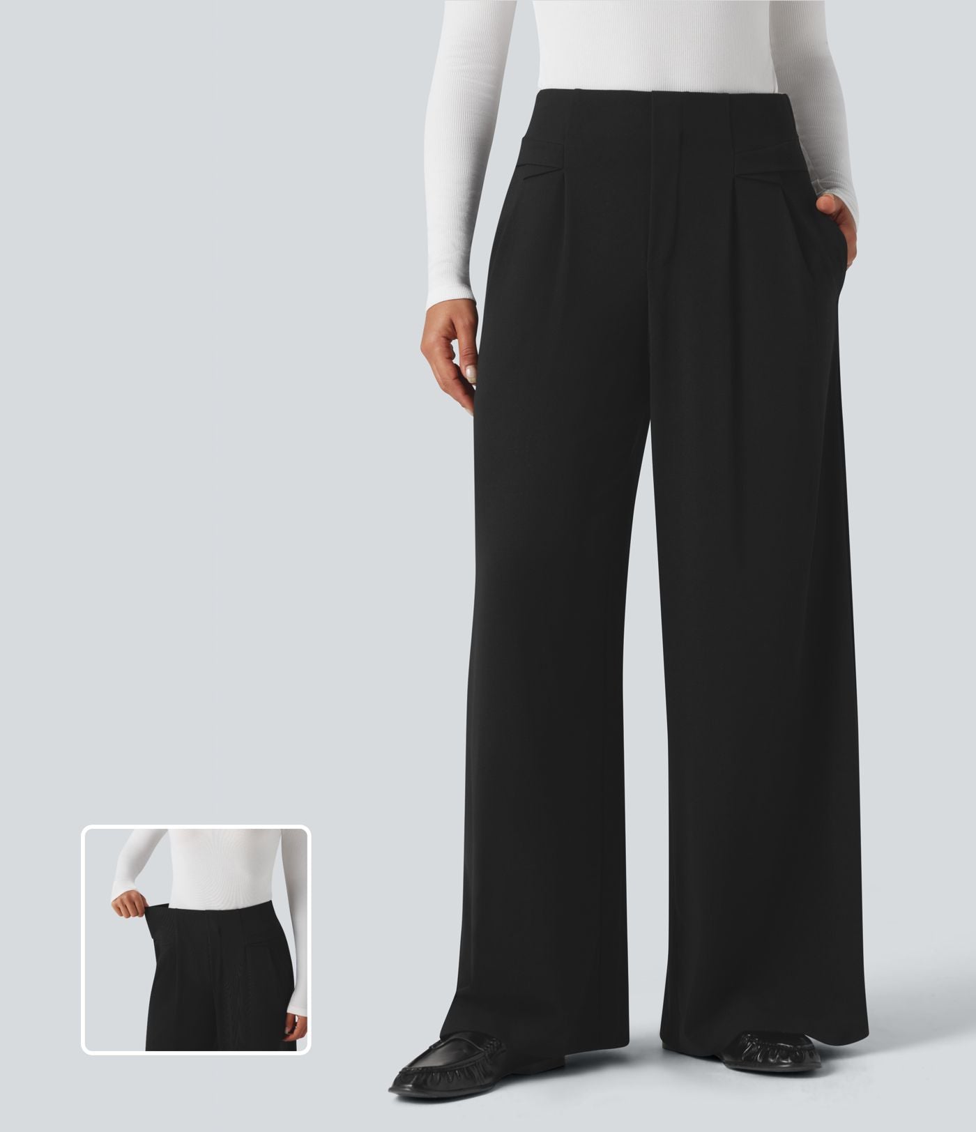 Pantalon tailleur ample taille haute en tissu gaufré avec poches Halara Flex™