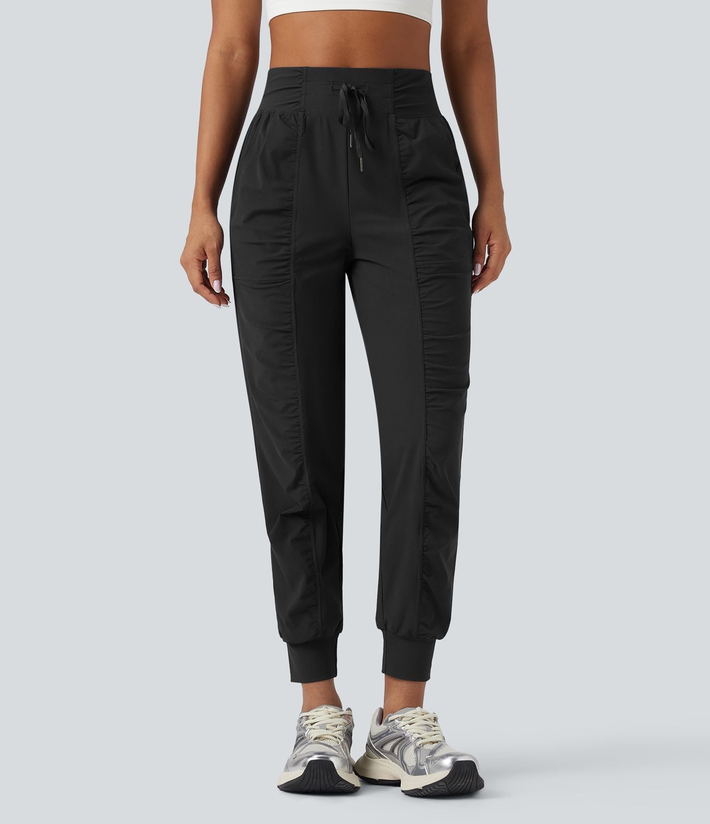 Jogging de danse fuselé froncé séchage rapide effet frais InstantCool taille haute avec cordon de serrage et poches, protection solaire UPF40+