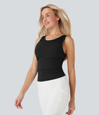 Débardeur de yoga Cool Touch à col rond, dos nageur, fronces et soutien-gorge intégré
