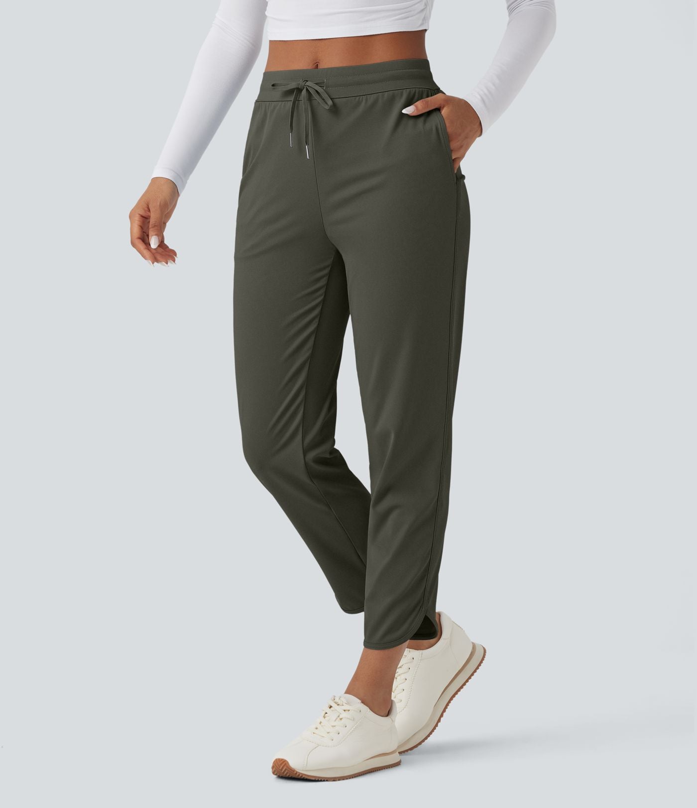 Pantalon de golf fuselé, taille mi-haute, cordon, ourlet courbé, séchage rapide, avec poches—UPF40+