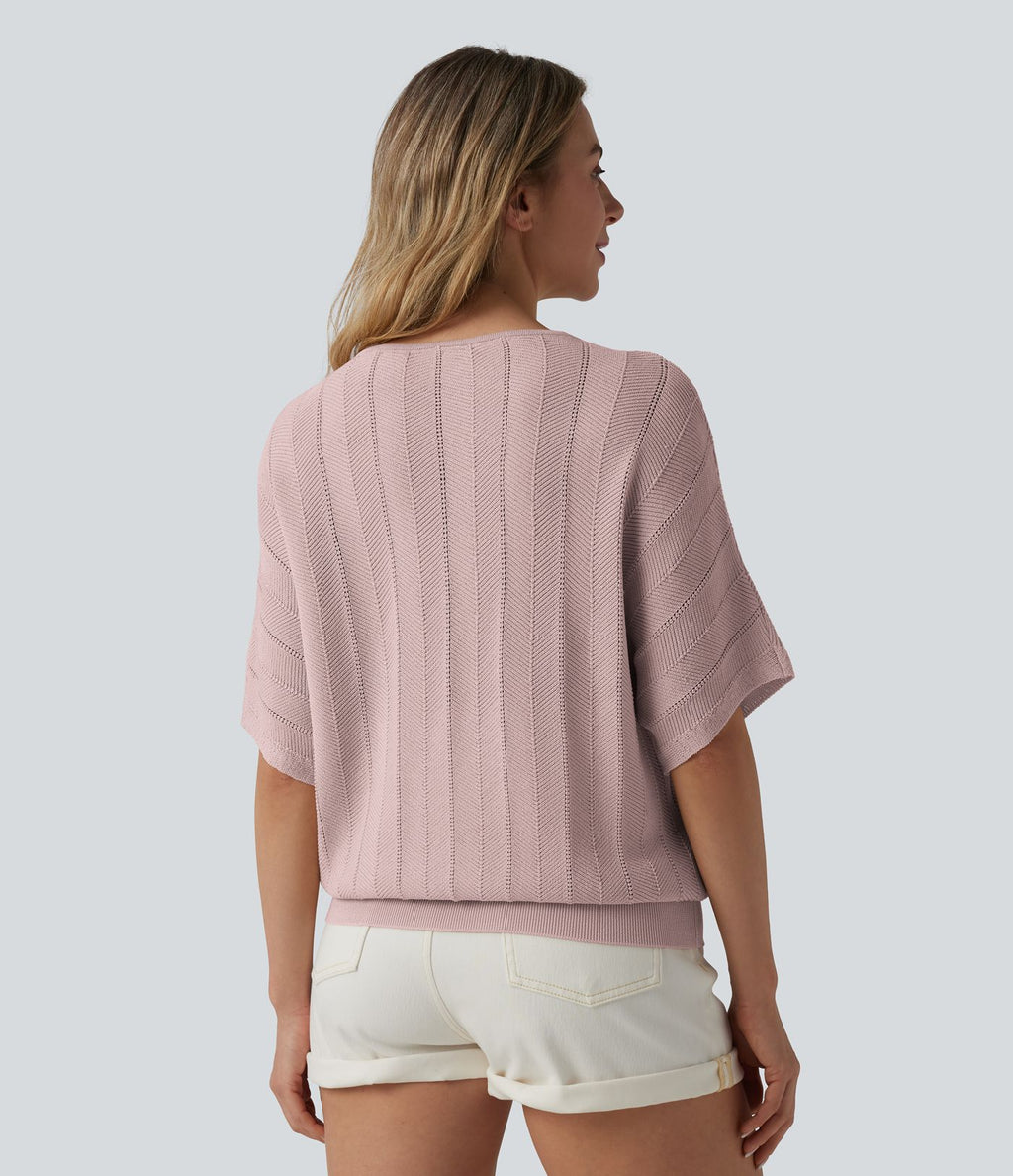 Pull décontracté col V manches courtes