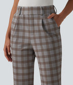 Halara Flex™ Pantalon tailleur fuselé taille haute à carreaux tartan, avec poches