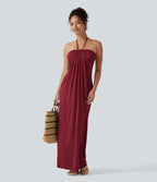 Robe longue dos nu à nouer avec soutien-gorge intégré et poches