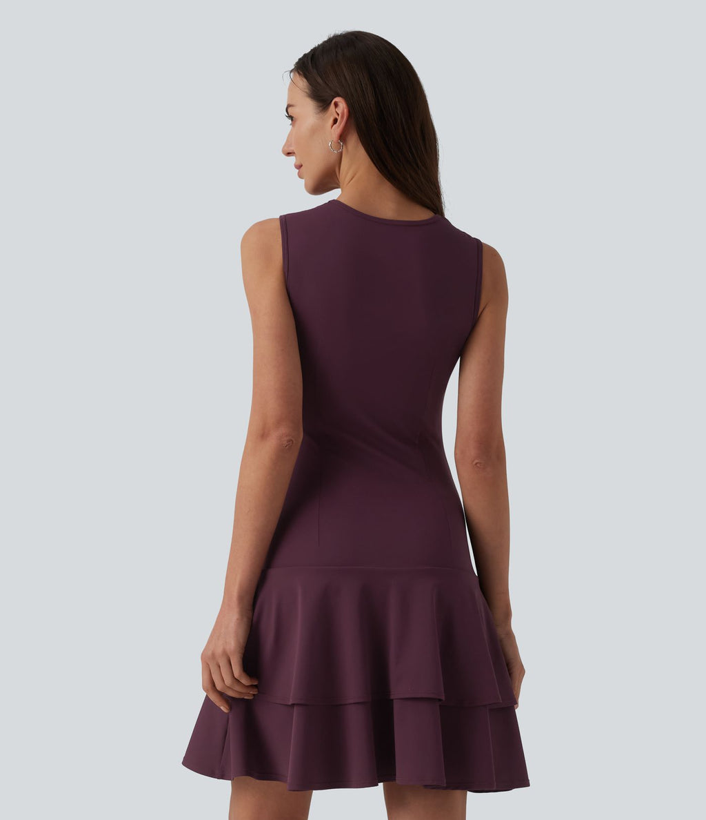 Robe mini décontractée SoftlyZero™ Airy col rond sans manches à volants superposés effet frais InstantCool