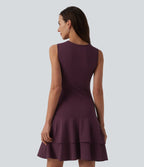 Robe mini décontractée SoftlyZero™ Airy col rond sans manches à volants superposés effet frais InstantCool