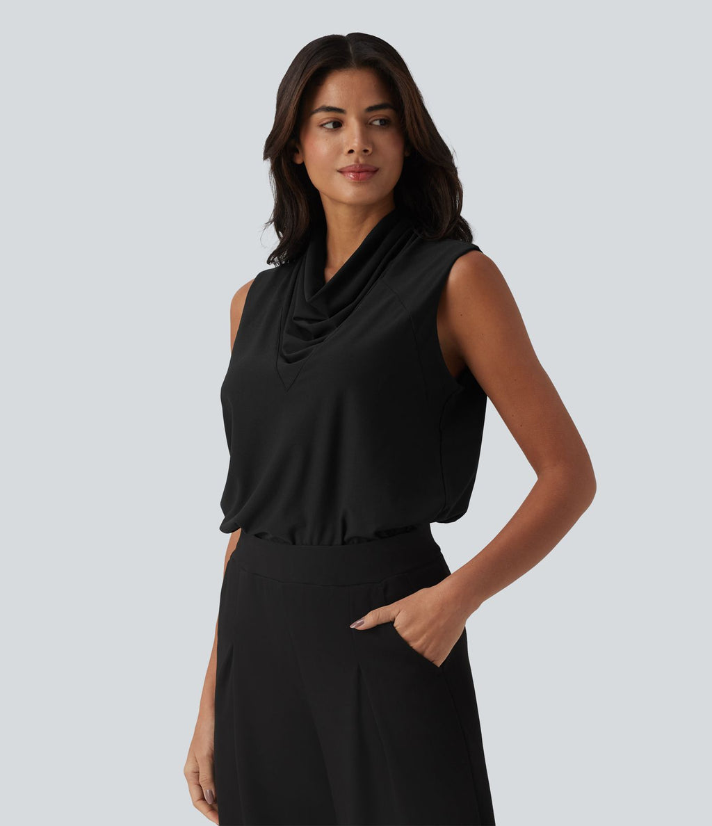 Blouse de travail sans manches à col drapé