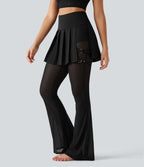 Legging de danse flare Breezeful™ 2-en-1 avec jupe plissée, taille haute, mesh contrasté, séchage rapide et poches