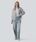Sweat-shirt col V à manches longues avec boutonnage et poches