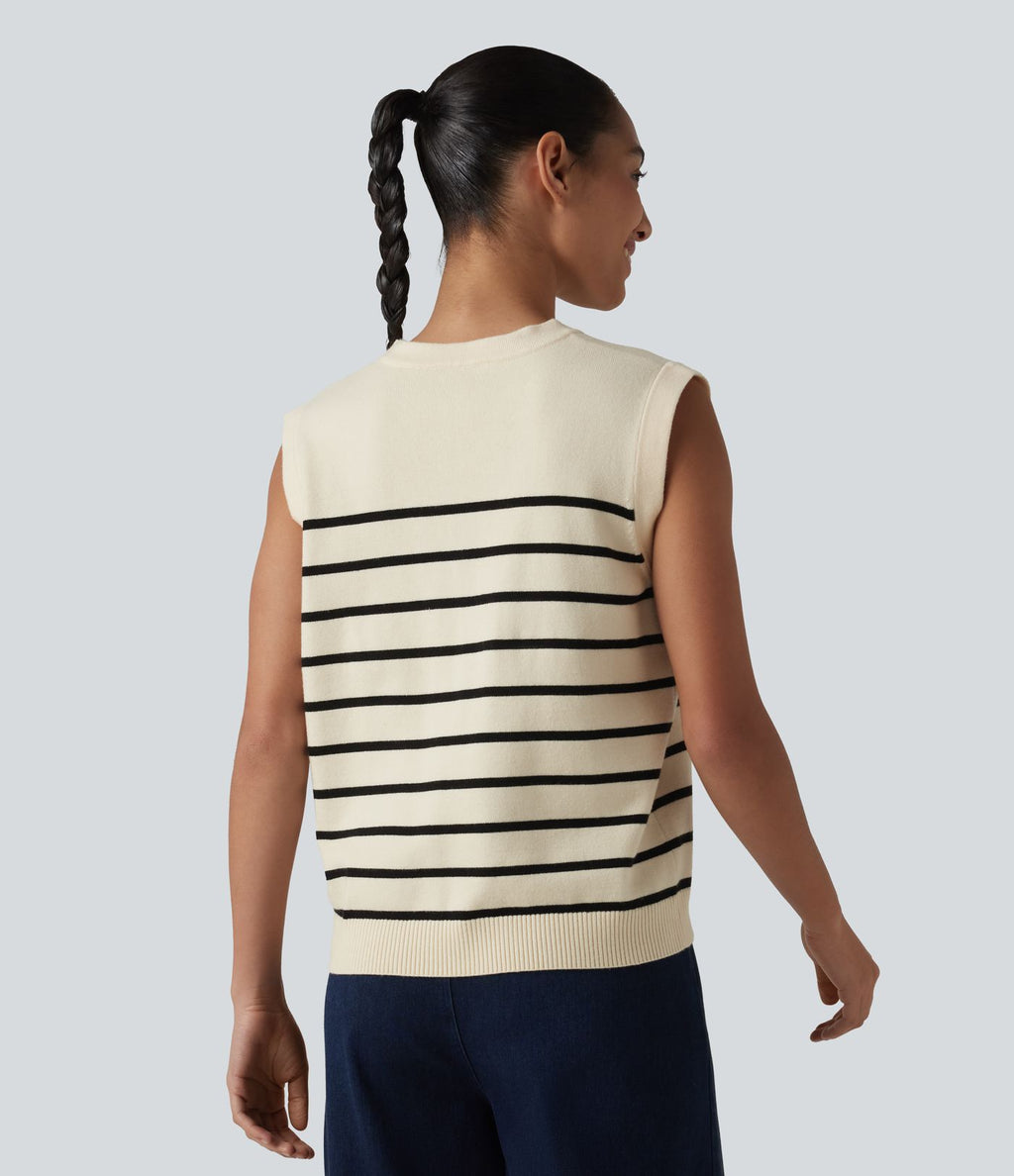 Gilet casual rayé à col V et boutonnière