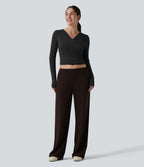 Top réchauffant casual Halara HeatCore col V manches longues croisé avec fronces