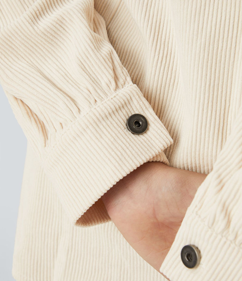 Veste Casual en Velours Côtelé à Col Boutonné Poches et Manches Longues Ourlet Courbé