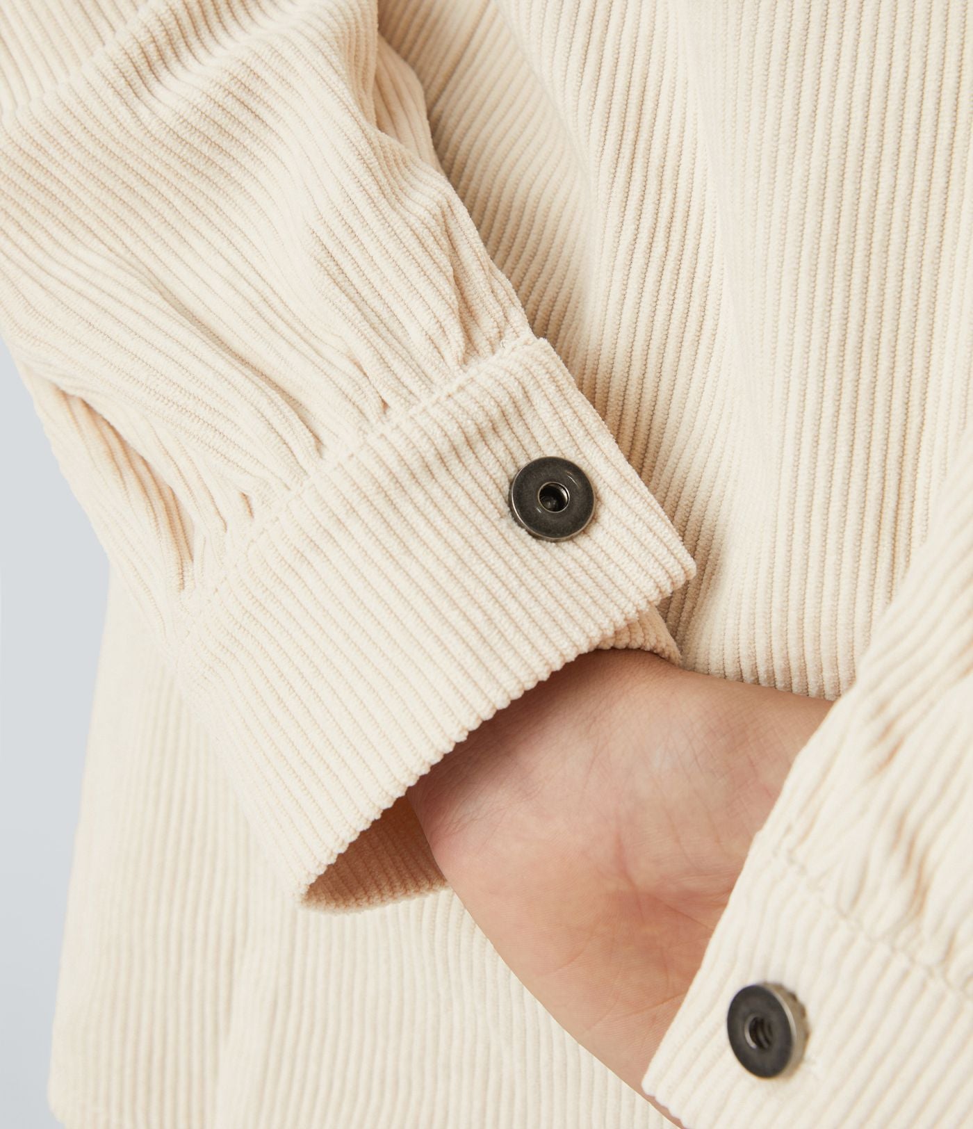 Veste Casual en Velours Côtelé à Col Boutonné Poches et Manches Longues Ourlet Courbé