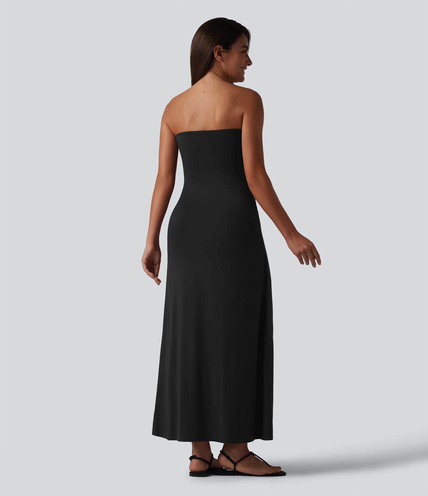 Robe longue casual bustier froncée avec brassière intégrée et poches