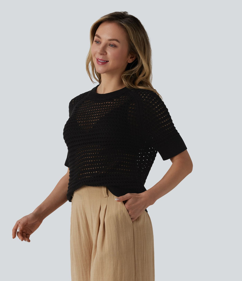 Pull col rond manches courtes