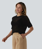 Pull col rond manches courtes