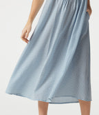 Robe casual midi à carreaux toucher lin col rond sans manches à poches