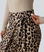 Pantalon tailleur large taille haute imprimé léopard avec liens latéraux