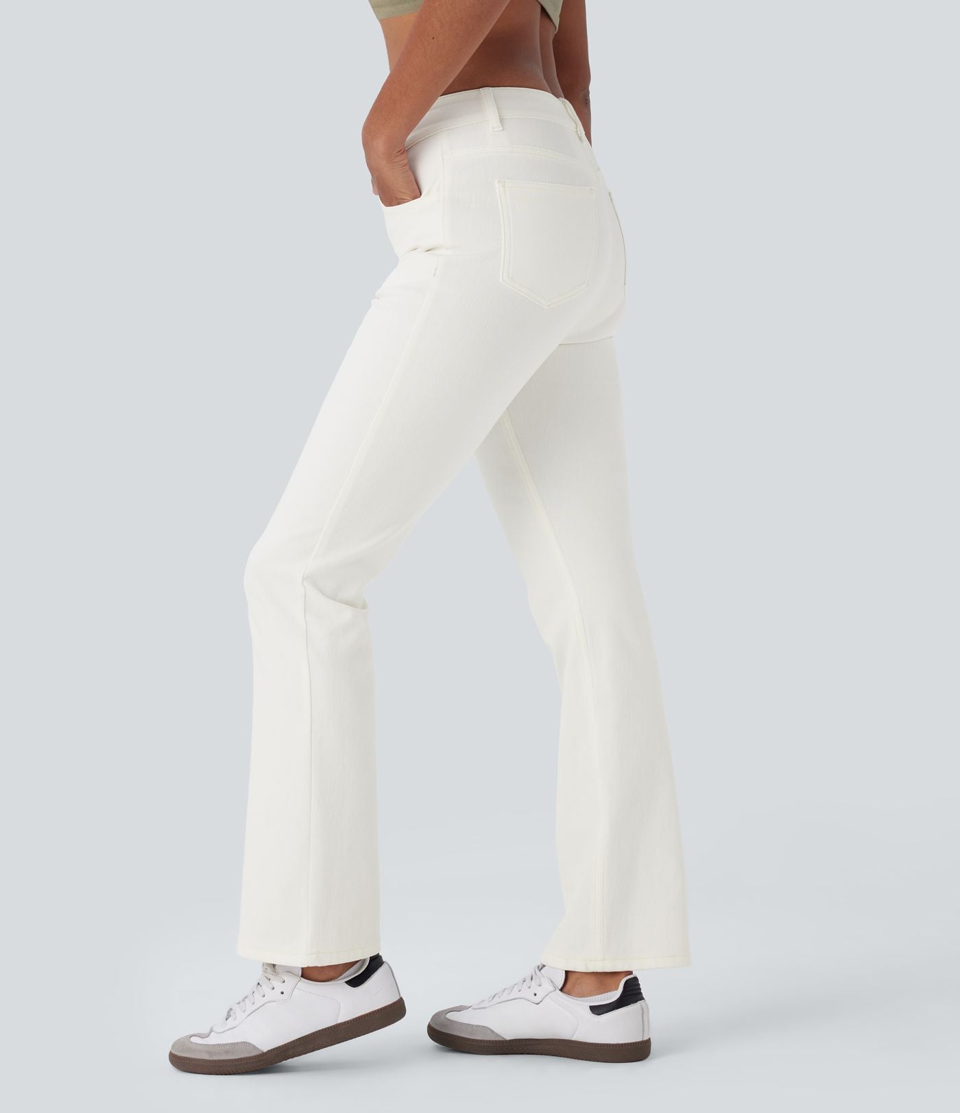 Halara Flex™ Jeans bootcut Casual Taille Haute Multiples Poches Lavés Élastiques et Tricotés Coupe