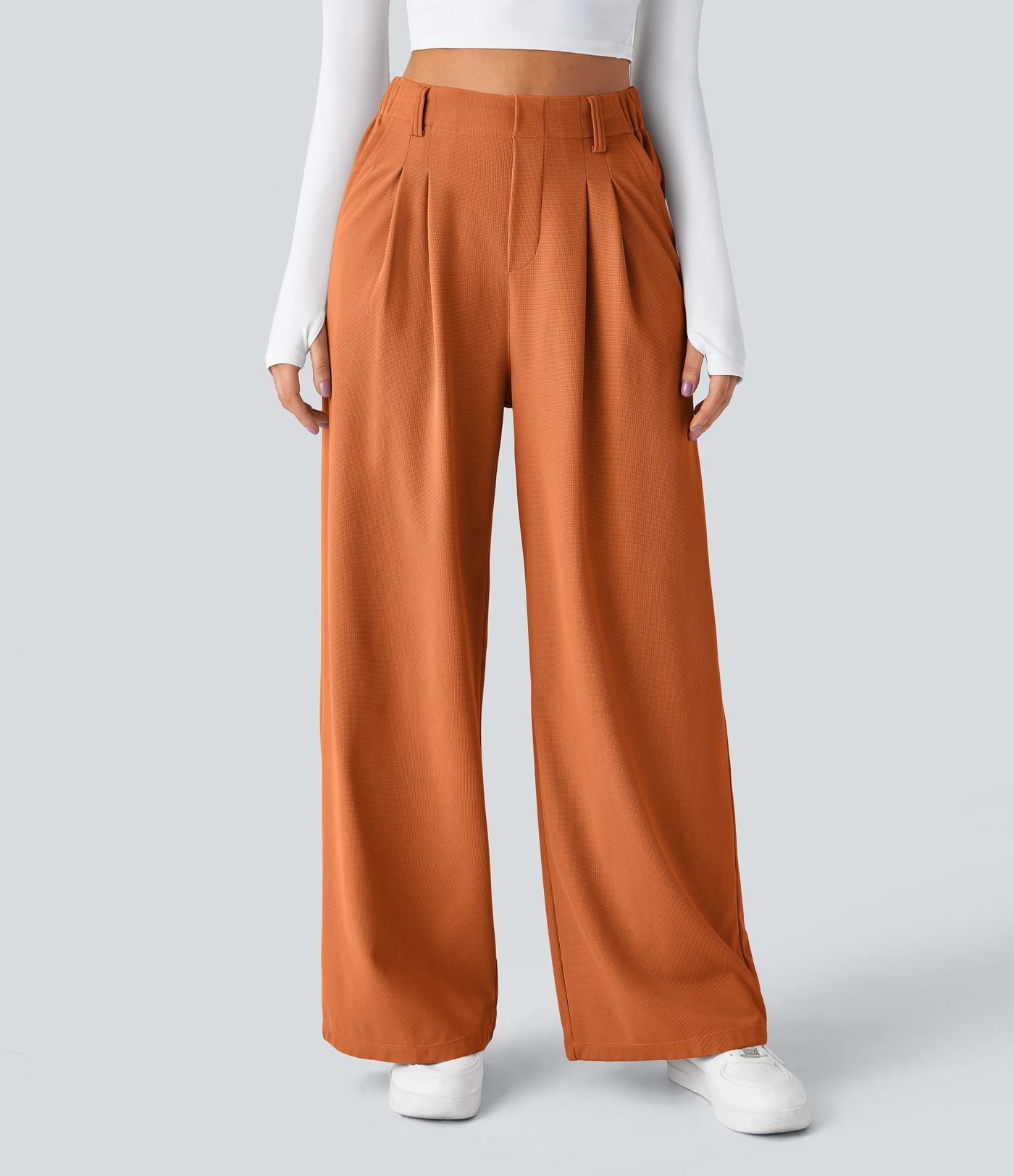 Halara Flex™ Pantalon Tailleur Large Fluide Gaufré Taille Haute Poches Latérales