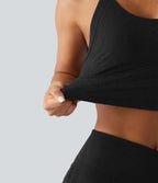 Débardeur de yoga SoftlyZero™ dos nu torsadé avec dentelle contrastée, coussinets amovibles et protection solaire UPF 50+