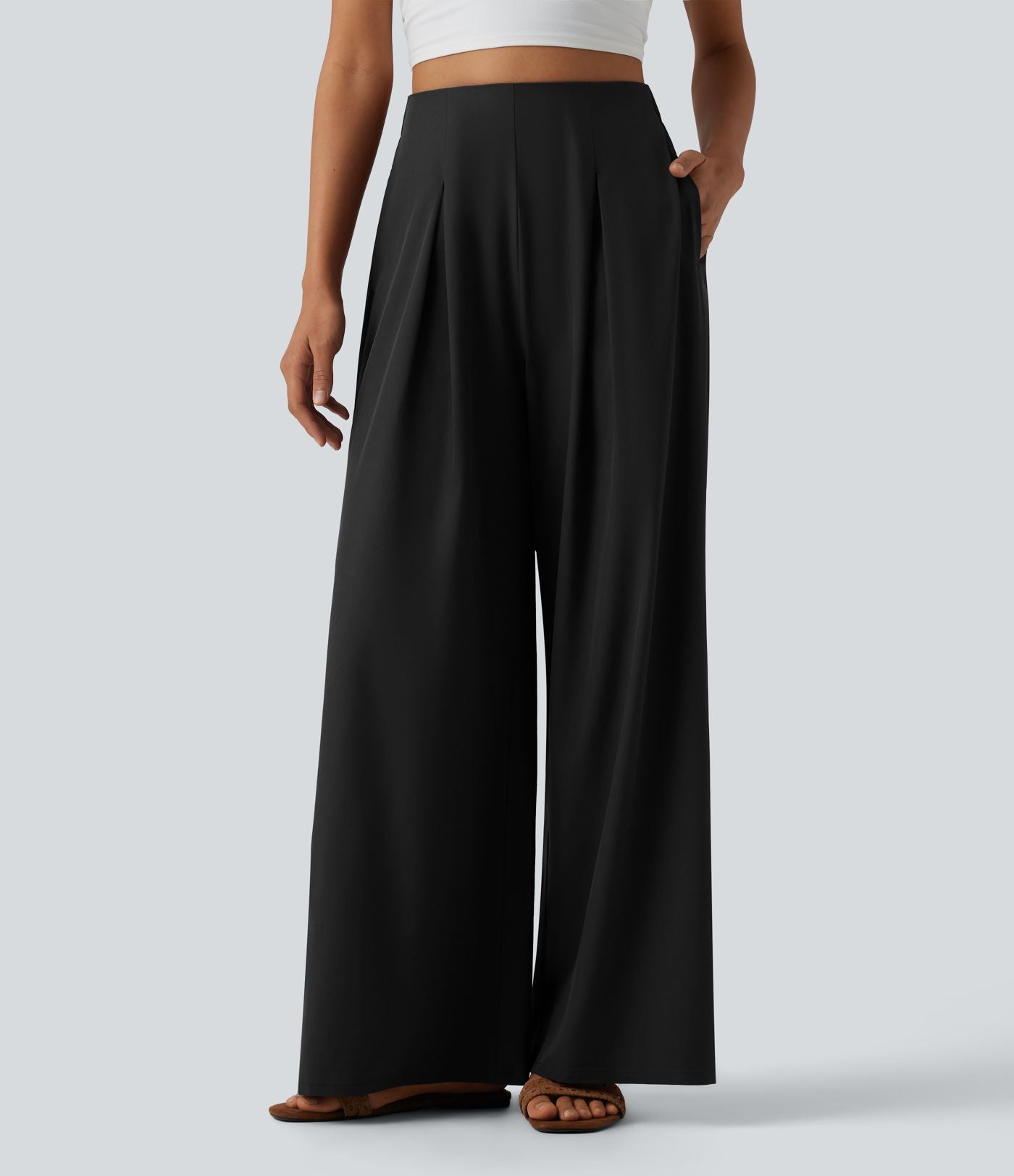 Pantalon large fluide resort plissé taille haute séchage rapide Breezeful™ avec poches