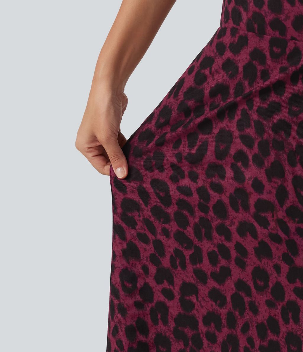 Jupe casual maxi gaufrée léopard taille haute gainante à poche