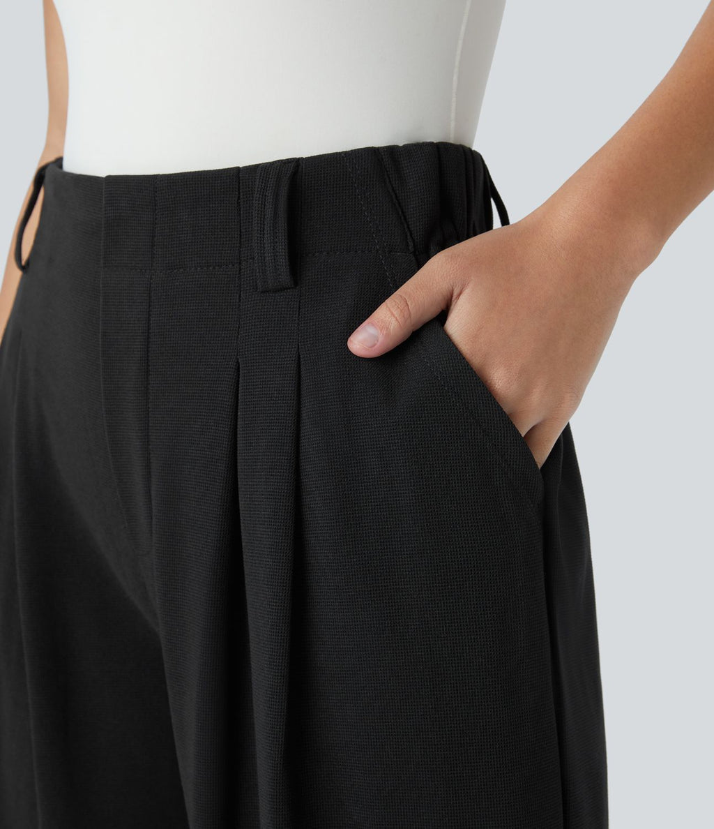 Halara Flex™ Pantalon Tailleur Large Fluide Gaufré Taille Haute Poches Latérales