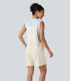 Salopette en jean Halara Flex™ col V délavée décontractée à ourlet roulotté avec poches