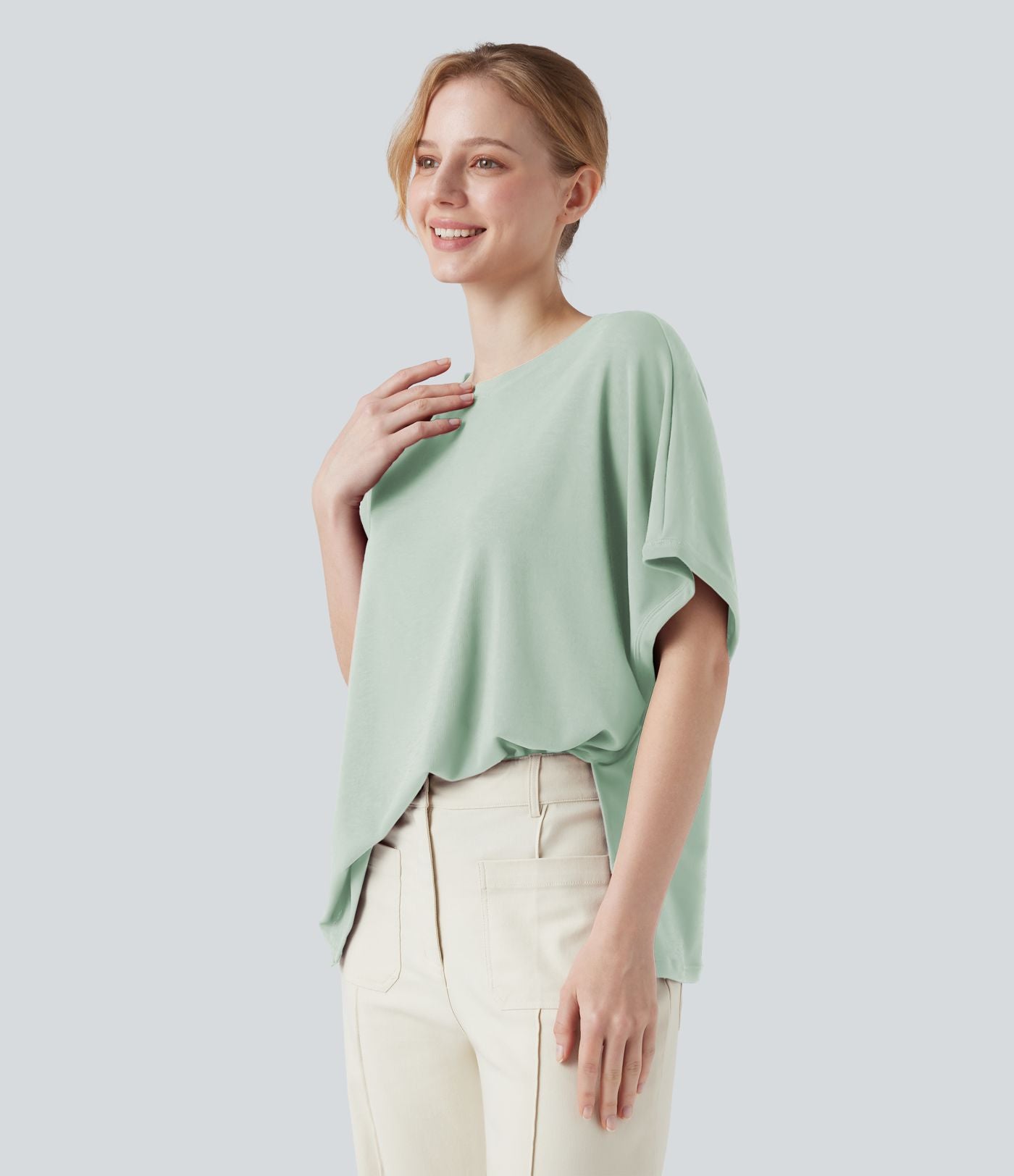 T-shirt col rond manches chauve-souris coupe décontractée