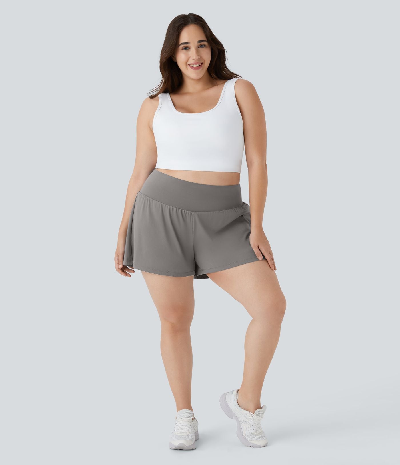 Short Yoga 10cm Plus Longue Taille Ultra Haute 2 en 1 Poche Arrière Poche Cachée Latérale Grande Taille