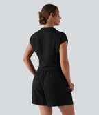 Chemise décontractée manches courtes froncée