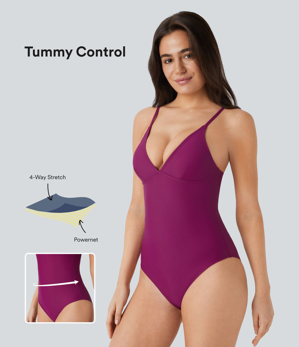 Maillot de bain une pièce gainant à dos nu avec décolleté plongeant en V et bretelles ajustables