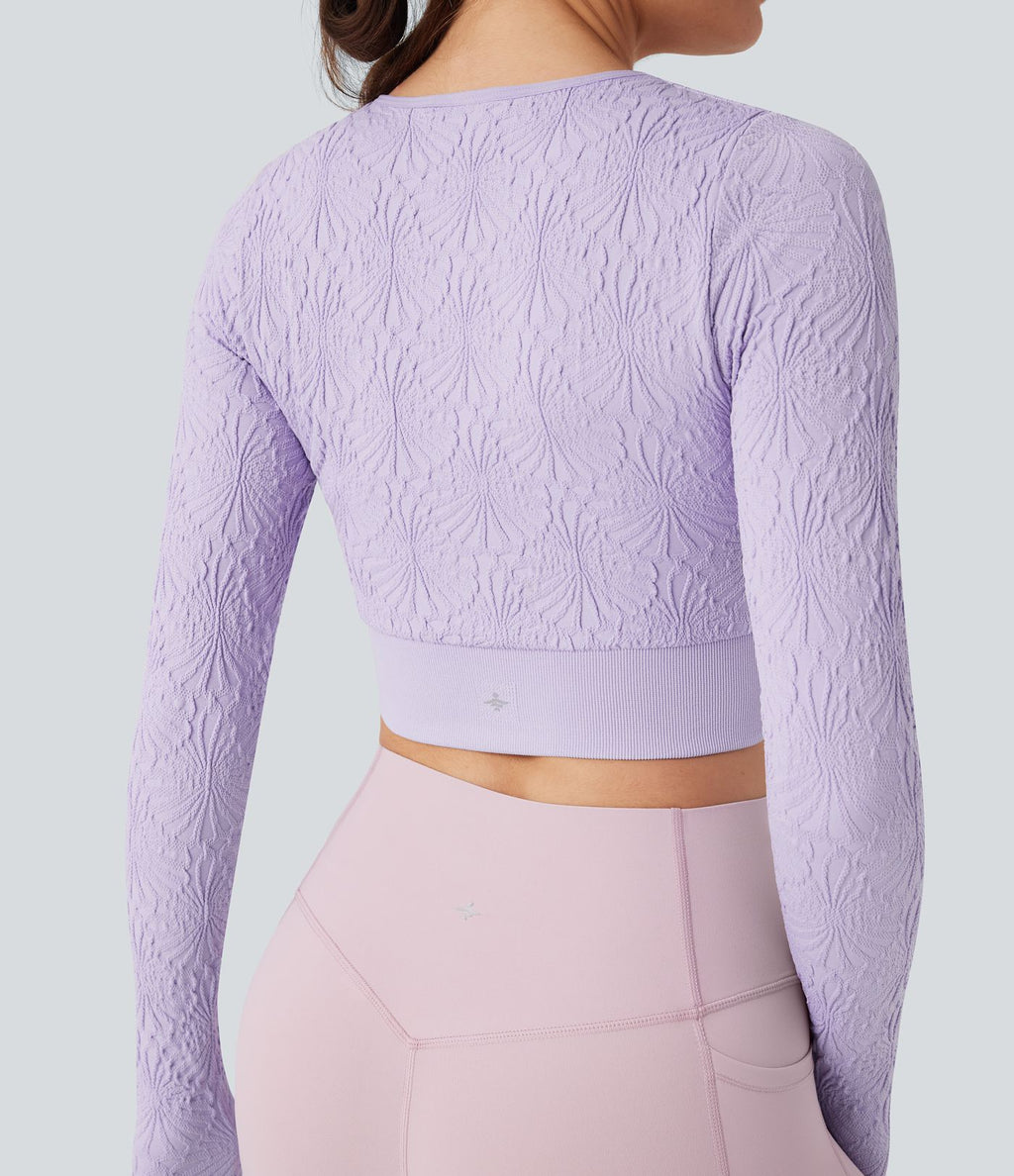 Haut de sport yoga court ajusté jacquard à manches longues sans couture OneForm Seamless Flow